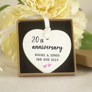 20th Anniversary Gift | Ceramic Anniversary Gift for Couple, Husband, Wife, Partner | Personalised Text Ceramic Heart & Gift Box