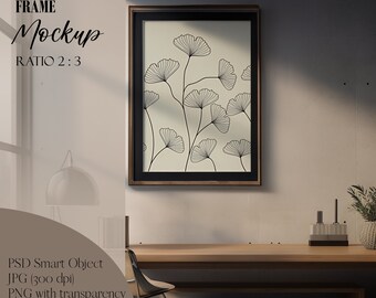 Interior Frame Mockup ISO Mockup Wall Art Display Transparent PNG Mockup Portrait Mockup PSD Smart Object Modern Home Study Mockup