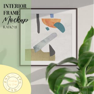 One Frame Mockup 1x1 Ratio Interior Mockup Shadow Overlay Dark Square Frame Smart Object PSD Transparent PNG JPG Close up Frame Mockup