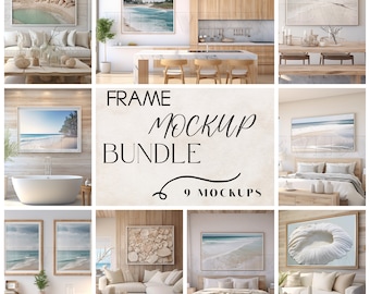 9 Coastal Style Frame Mockups I Digital Mockup I Mockup Bundle I Interior Design Frame Mockups I Wall Art Frame Mockup I PSD Mockup