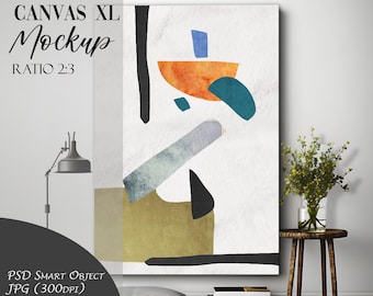 XL Canvas Mockup Interior 2:3 Ratio Mockup Luxury Wall Art Display PSD Mockup Vertical Canvas Mockup PSD Smart Object Modern Home Mockup