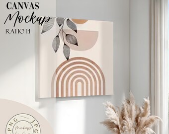 Canvas Mockup Interior Canvas Mockup Ratio 1x1 Wall Art Display PSD Mockup Vertical Canvas Mockup PSD Smart Object Natural Shadow JPGPNG
