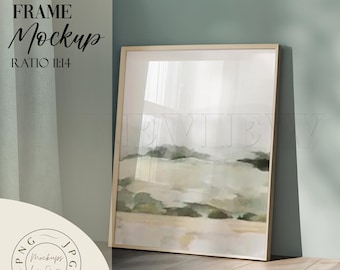Closeup Frame Mockup 11X14 Ratio Poster Mockup PNG Mockup Portrait Mockup PSD Smart Object Wood Frame Mockup Glass Reflection Interior Frame