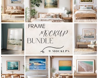 9 Coastal Landscape Frame Mockups Digital Mockup Bundle Interior Design Wall Art Frame Mockup Horizontal PSD Mockup Styled PNG JPEG Mockup