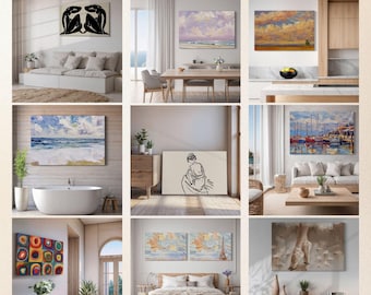 9 Coastal Canvas Mockups I Digital Mockup I PNG Mockup Bundle I Interior Design 3x2 Canvas Mockups I Bundle JPG Frame Mockup I PSD Mockup