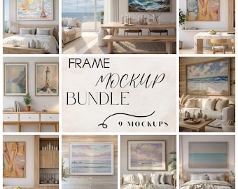 9 Coastal Style Frame Mockups I Digital Mockup I Mockup Bundle I Interior Design Frame Mockups I Wall Art Frame Mockup I PSD Mockup