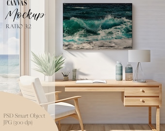3x2 Canvas Home Office Mockup Landscape Mockup High Quality Coastal Mockup Canvas WallArt Mockup 3x2 Canvas Art Display JPG PSD Smart Object
