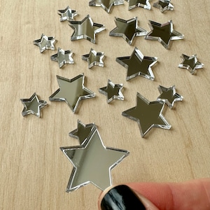 Silver Mirrored Acrylic Stars, Craft embellishment, metallic silver star decoration for crafting, craft blanks, laser cut blanks