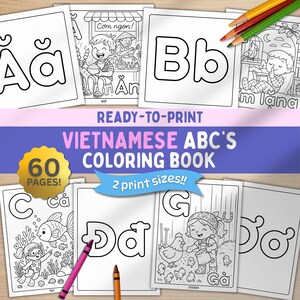 Vietnamese Alphabet Coloring Book Printable | Kids Viet Letters Activity Pages | Bilingual Learning Sheets