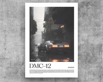 Serie NeutralElements®: — Delorean Car in Tokyo Poster, Fine Art DinA1 — Utilitarismo, minimalismo