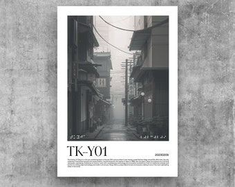Serie NeutralElements® — Poster retrò di Tokyo Alley, Belle Arti DinA1 — Utilitarismo, Minimalismo