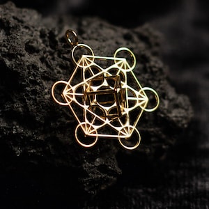 14K Solid Gold Metatron&#39;s Cube Necklace, Sacred Geometry Jewelry, Spiritual Necklace for Women, Yoga Necklace, Gift for Her, Gift for Him