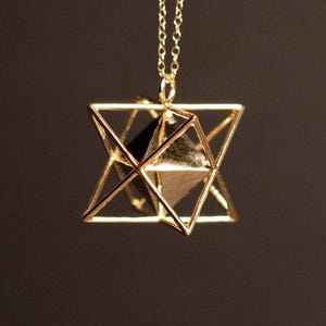 14K Solid Gold Merkaba Octahedron Necklace, Sacred Geometry Jewelry, Spiritual Necklace for Women, Yoga Necklace, Gift for Her, Gift for Him