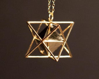 14K Solid Gold Merkaba Octahedron Necklace, Sacred Geometry Jewelry, Spiritual Necklace for Women, Yoga Necklace, Gift for Her, Gift for Him