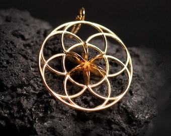 14K Solid Gold Seed of Life Necklace, Sacred Geometry Jewelry, Spiritual Necklace for Women, Yoga Necklace, Gift for Her, Gift for Him