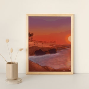 Sunset Cliffs San Diego Hand-Drawn Wall Art