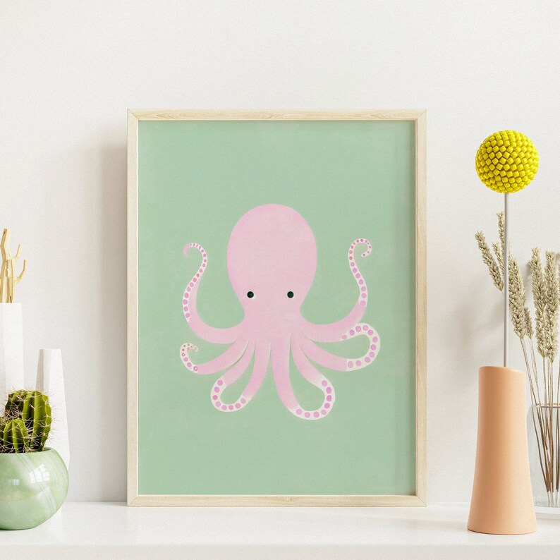 Mysterious Octopus Minimalist Graphic Art Print Sea Creature Vintage Trendy Art Print Nautical Wall Decor Ocean Theme Art Print image 10