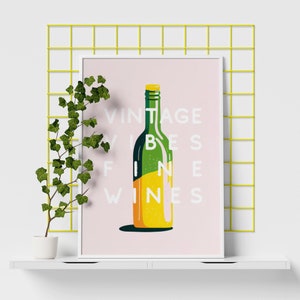 Vintage Vibes Fine Wines Retro Wine Poster Wine Quote Poster Alcohol Poster Kitchen Decor Home Bar Wall Art Pink Pastel Art image 2