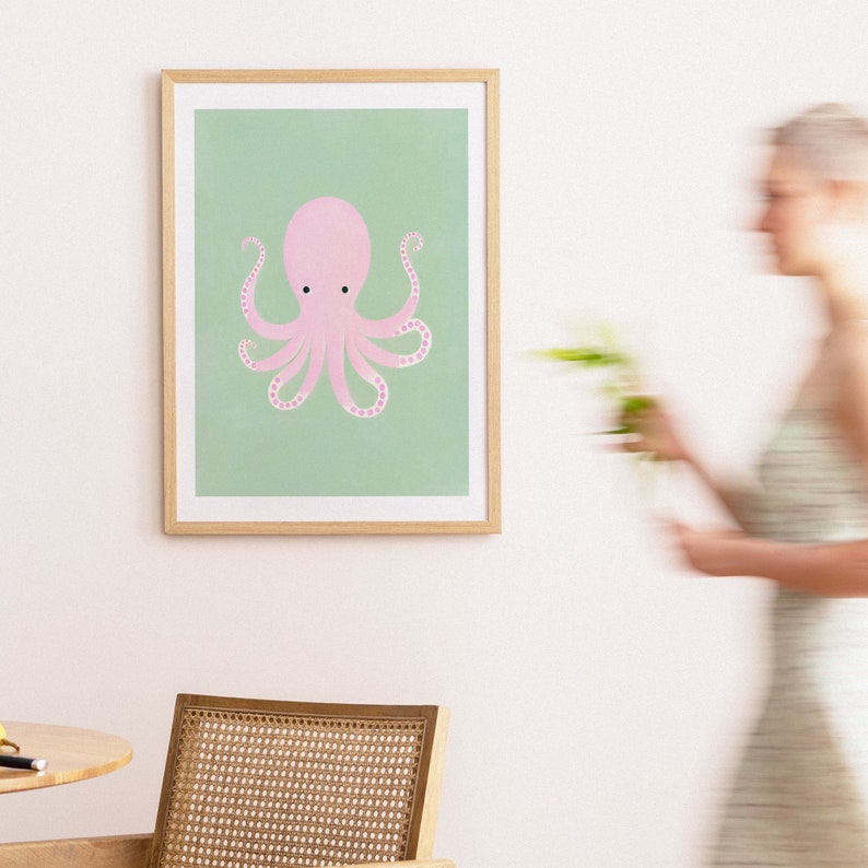 Mysterious Octopus Minimalist Graphic Art Print Sea Creature Vintage Trendy Art Print Nautical Wall Decor Ocean Theme Art Print image 4