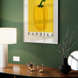 Paprika Fiesta Giallo, Stampa artistica da cucina vintage, Illustrazione di cibo, Stile retrò, Arredamento sala da pranzo, Stampa digitale immagine 9