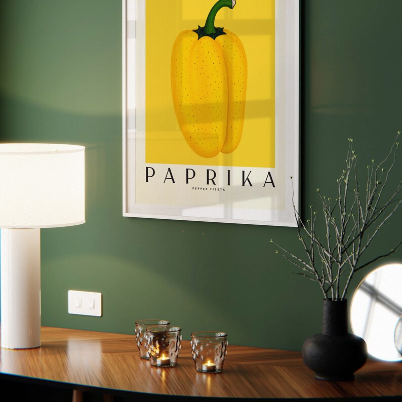Paprika Fiesta Yellow, Impresión de arte de cocina vintage, Ilustración de alimentos, Estilo retro, Decoración de comedor, Impresión digital imagen 9