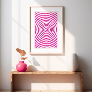 Spiral Poster Pink Twist, Abstract Art Print, Vintage Retro, Wall Decor, Living Room Art, Mid-Century Modern, Boho, Digital Download image 1