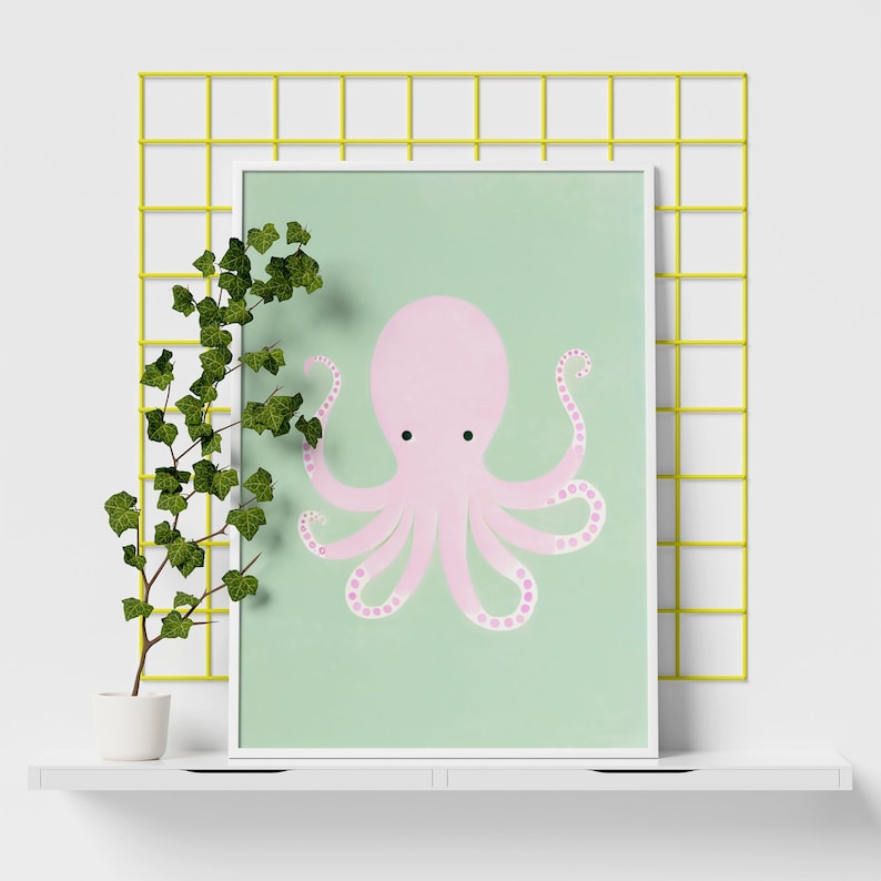 Mysterious Octopus Minimalist Graphic Art Print Sea Creature Vintage Trendy Art Print Nautical Wall Decor Ocean Theme Art Print image 2