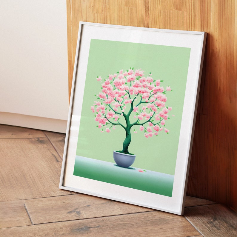 Pastel Green Cherry Blossom Tree Art Print, Transforming Beauty Japanese Landscape, Vintage Inspired Art, Nature Lovers Gift image 7