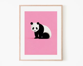 Giant Panda Minimalist Retro Poster | Exhibition Art | Wildlife Art | Vintage Trendy Art Print | Zoo Poster | Endangered Species Art