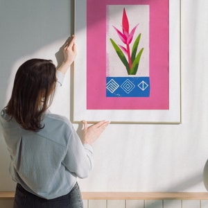 Bromeliad Plant Abstract Stamp Retro Poster Tropical Leaf Wall Art Minimalist Botanical Poster Boho Plant Decor Modern Abstract Art image 8