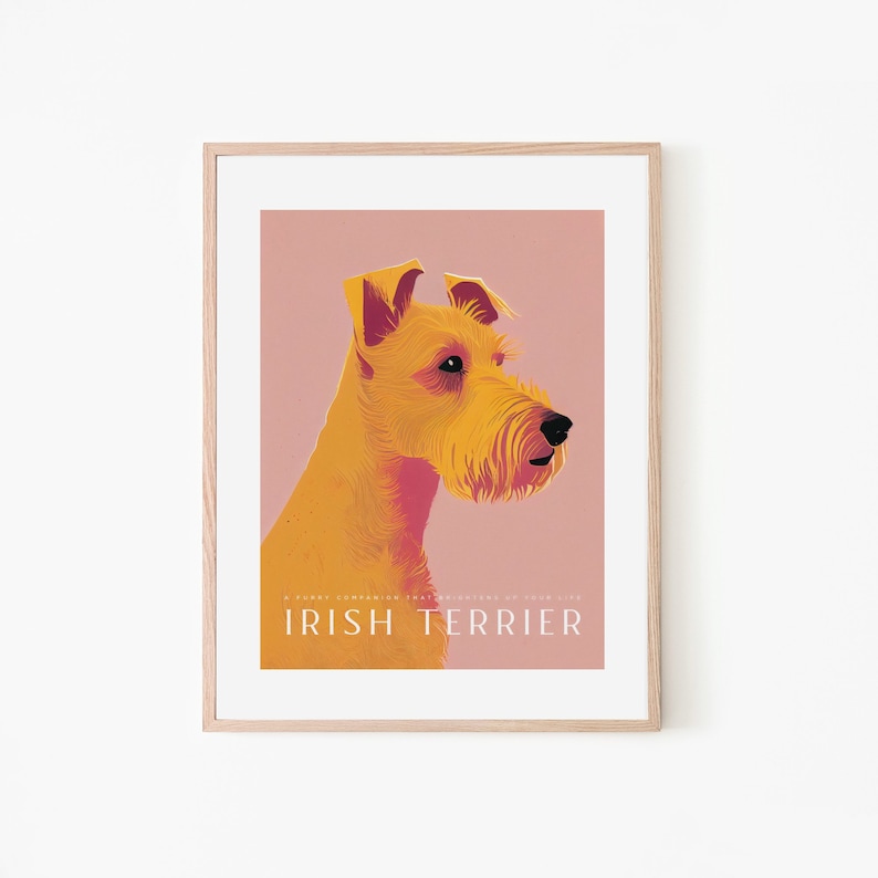 Irish Terrier Retro Dog Poster Striking Hues Dog Pet Art Vintage Trendy Art Print Dog Poster Vintage Dog Art Print image 1