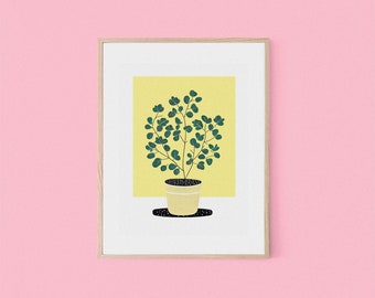 Yellow House Plant Retro Poster | Little Tree | Yellow Plant Wall Art | Kitchen Poster Decor | Sunny Poster | Botanical Art