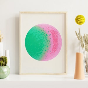 Moon Riso Art Print, Retro Reverberations, Retro Wall Art, Mid Century Modern Style, Lunar Theme, Living Room, Bedroom, Digital Print image 1