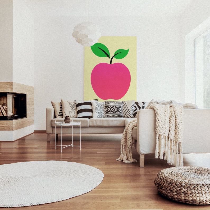 Minimalist Apple 70s Pop Art Retro Poster Fruit Wall Decor Kitchen Wall Art Pop Art Prints 70s Style Decor Minimalist Fruit Poster image 9