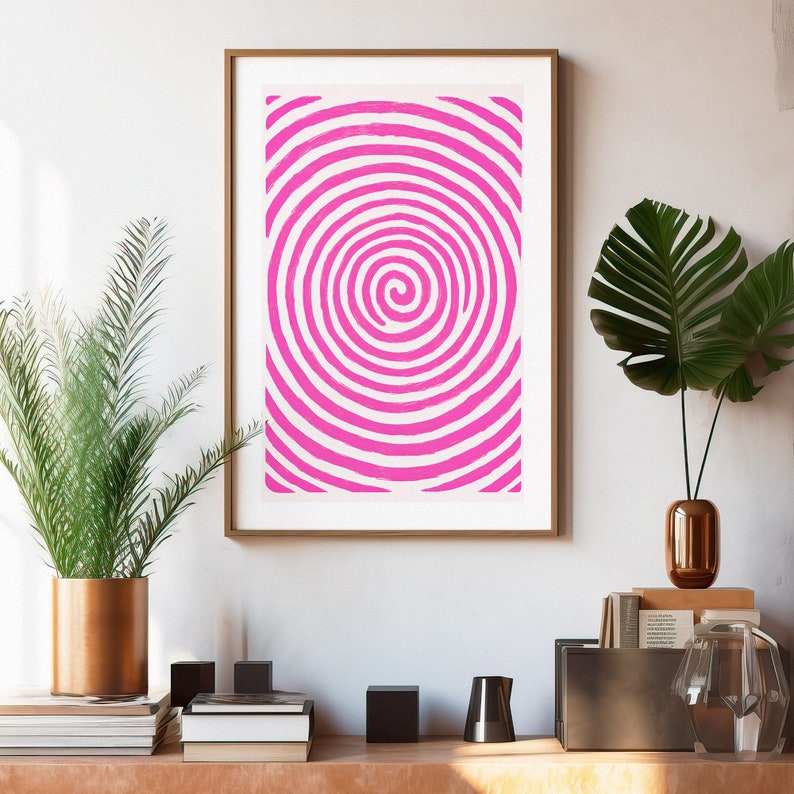Spiral Poster Pink Twist, Abstract Art Print, Vintage Retro, Wall Decor, Living Room Art, Mid-Century Modern, Boho, Digital Download image 8