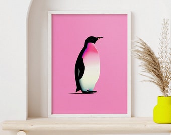 Penguin Fiesta | Waddling Colorful Art Print | Zoo Poster | Wildlife Art | Vibrant Home Decor | | Minimalist Art Print