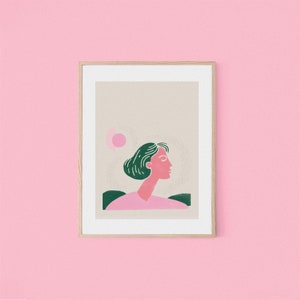 Girl Stamp Woodblock Retro Poster Pink Wall Art Digital Download Woodblock Style Girl Wall Decor Nursery Art Print Kids Wall Art image 8