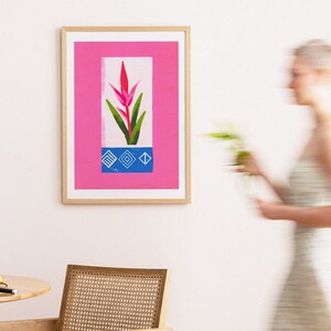 Bromeliad Plant Abstract Stamp Retro Poster Tropical Leaf Wall Art Minimalist Botanical Poster Boho Plant Decor Modern Abstract Art image 5