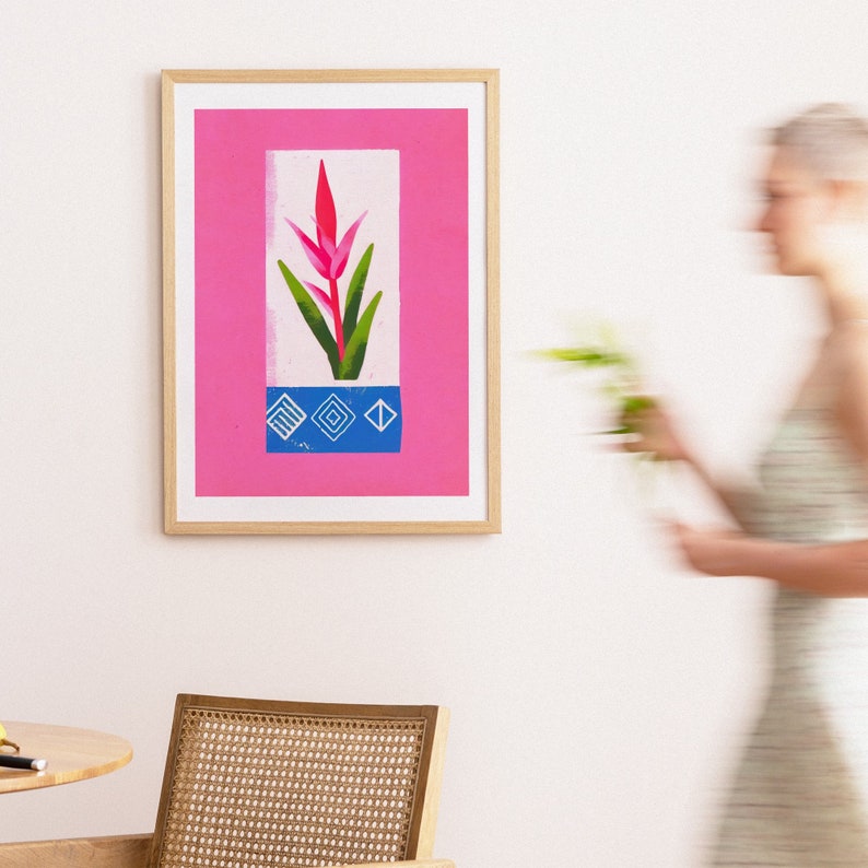 Bromeliad Plant Abstract Stamp Retro Poster Tropical Leaf Wall Art Minimalist Botanical Poster Boho Plant Decor Modern Abstract Art image 5