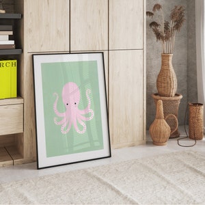 Mysterious Octopus Minimalist Graphic Art Print Sea Creature Vintage Trendy Art Print Nautical Wall Decor Ocean Theme Art Print image 6