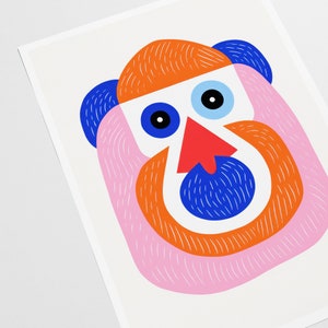 Pink Baboon Scandinavian Art Print Animal Art Print Nursery Art Eclectic Art Printable Art image 3
