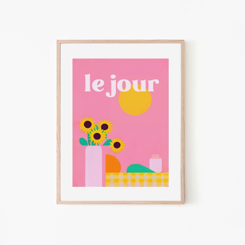 Le Jour Sunflower Fields Kitchen Adventure Retro Poster Vintage French Poster Morning Art Print Kitchen Poster Landscape Garden image 1