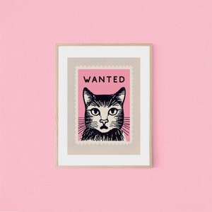 Vintage Pink Cat Wanted Stamp Retro Poster Pink Wall Art Gift for Cat Lovers Boho Vintage Decor Vintage Art image 10