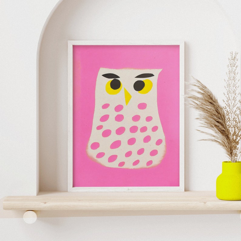 Abstract Owl Nature's Pink Beauty Retro Poster Boho Art Pastel Wall Art Minimalist Home Decor Wildlife Illustration Pink Aesthetic image 1
