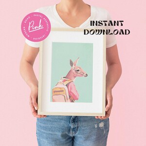 School Boy Kangaroo Retro Poster Pastel Art Australian Wall Art Nursery Decor Turquoise Animals Art Print Pink image 6