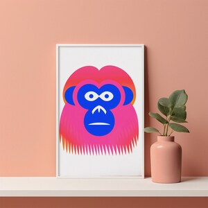 Nineties Baboon Art Print Folk Charm in Minimalism Animal Art Print Retro Wall Art Nursery Art Retro Wall Art Printable image 1