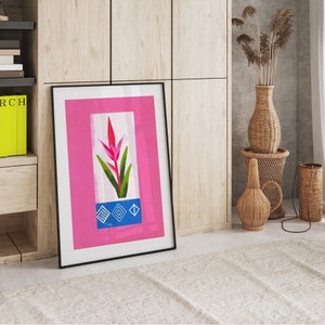 Bromeliad Plant Abstract Stamp Retro Poster Tropical Leaf Wall Art Minimalist Botanical Poster Boho Plant Decor Modern Abstract Art image 3