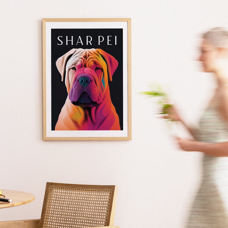 Shar Pei Dog Retro Poster Chinese Breed Art Print Pet Lover Gift Dog Poster Vintage Trendy Art Print Dog Illustration image 6