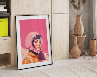 Pink Girl from Space Retro Pink Poster Wall Art, Trendy Poster, Pink Printable, Pastel Art, Pink Room, Galaxy Poster, Girls Room Wall Art