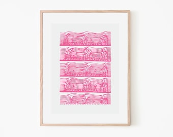 Pink Wave Abstract Stamp | Modern Wall Art | Perfect for Contemporary Spaces | Ideal Gift for Abstract Art Lovers